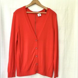 CAbi Vibrant orange button front , zip back V-Neck Cardigan